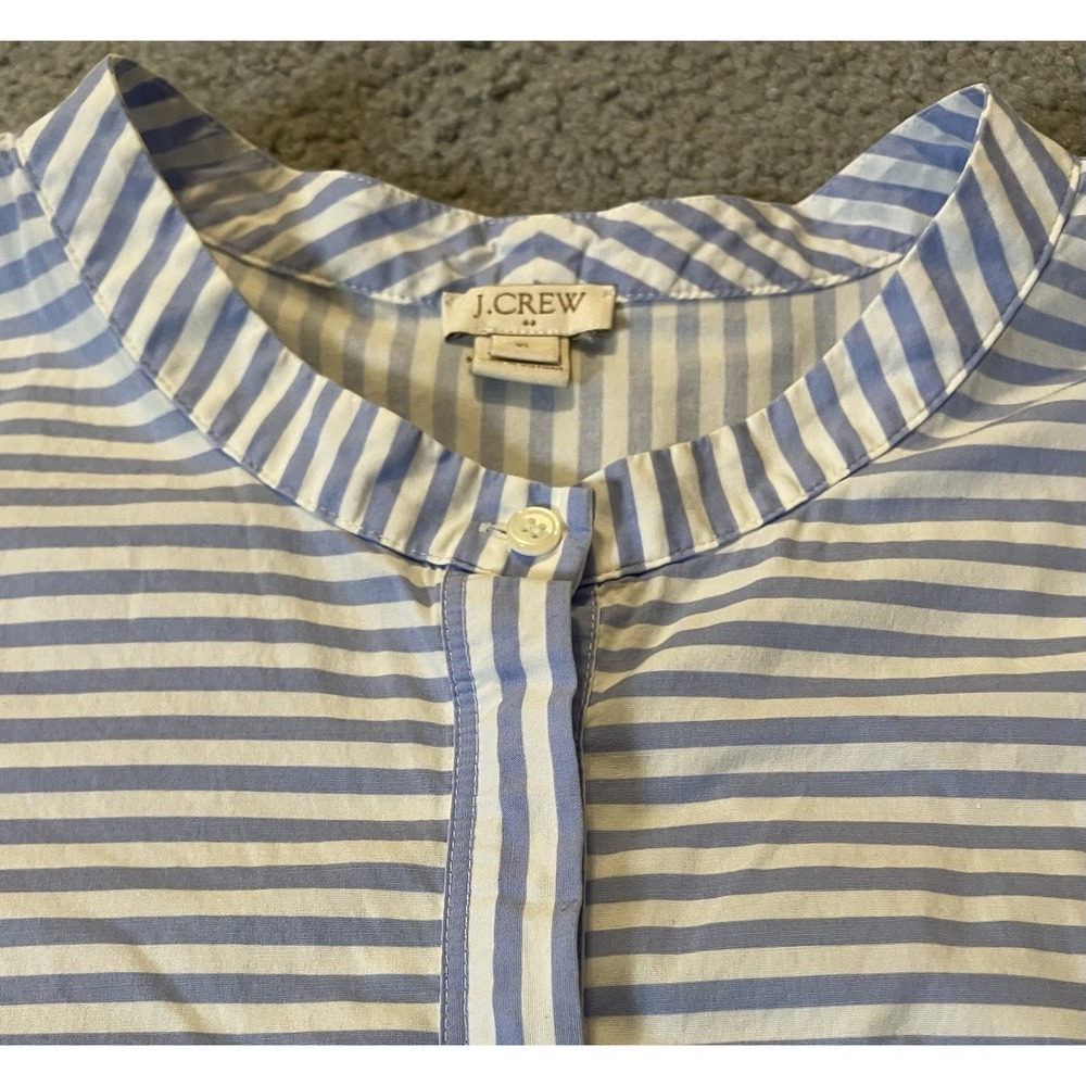 J Crew Striped Popover Blouse XL Blue White Short Sleeve Buttons Casual Coastal - Picture 4 of 11